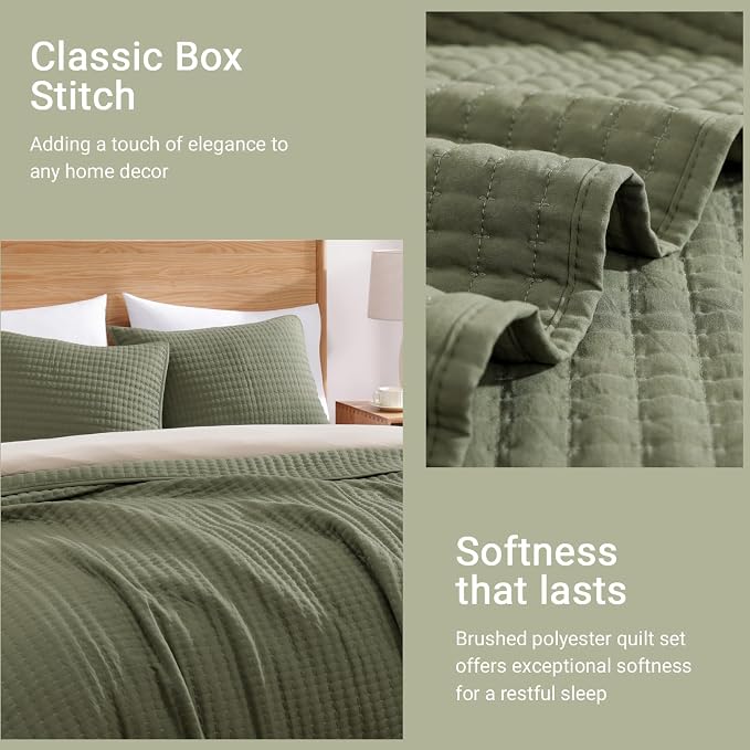WRENSONGE King Size Quilt-3 Pieces Lightweight Bedspreads Olive Green King - Image 6