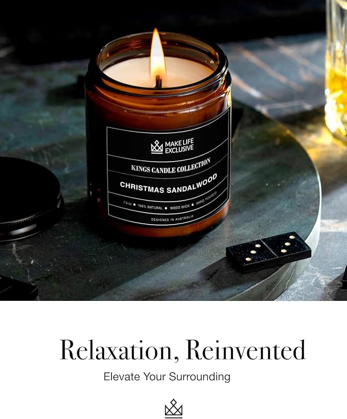 Scented Candles for Men | Christmas Sandalwood | Wooden Wick, Long Lasting - Image 4