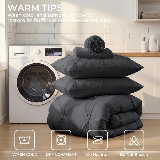 Sasttie Twin XL Comforter Set, 5-Piece Bed in a Bag, Pintuck Bedding Set - Image 9