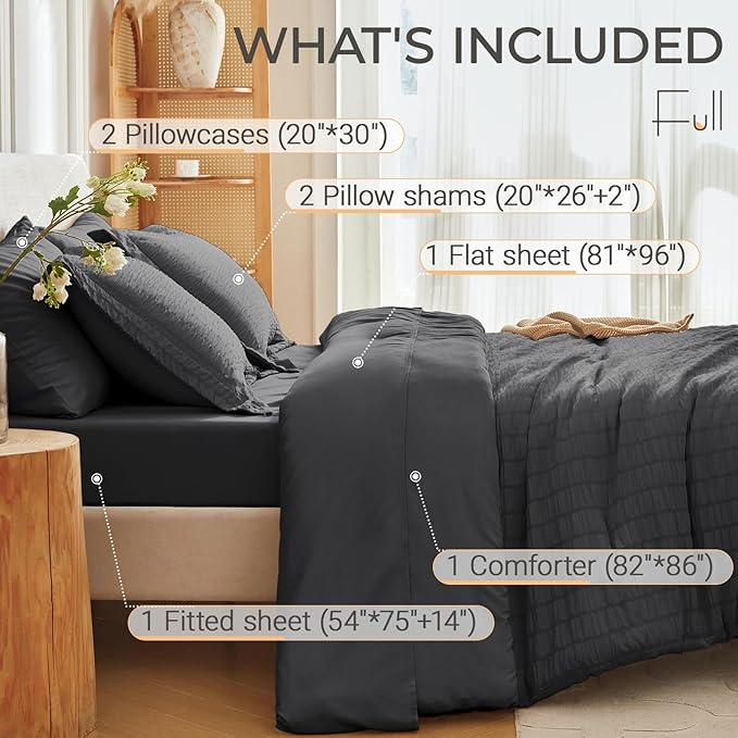 MUXHOMO 7 Pieces Full Comforter Set, Seersucker Bed in a Bag Full Size - Image 4