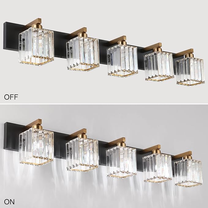 Aipsun Modern Vanity Light Bathroom Lighting Fixtures 5 Light Crystal Bathroom - Image 2