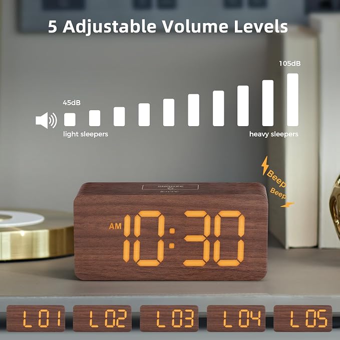 uscce Wooden Digital Alarm Clocks - Image 6
