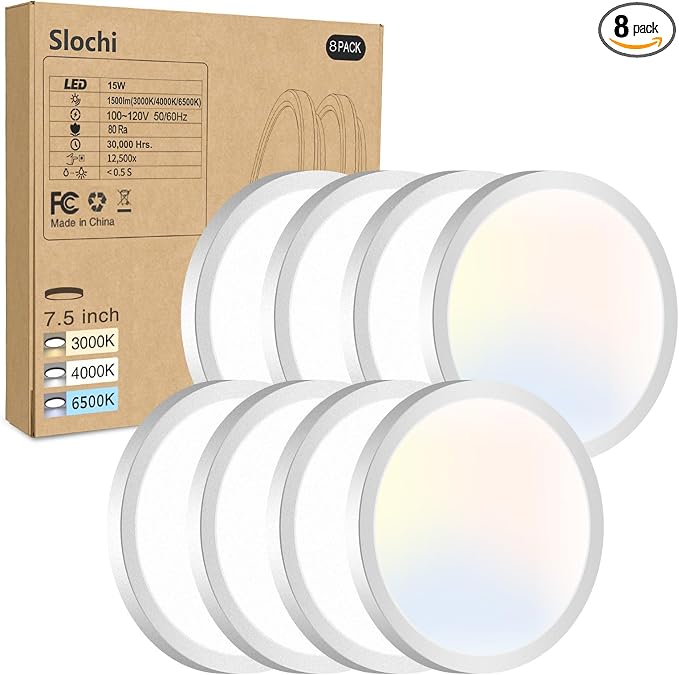 8PACK LED Flush Mount Ceiling Light Fixture, 3000K-4000K-6500K & 100W by CeilingLights
