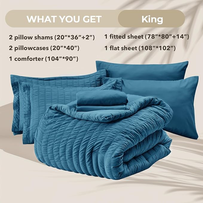 HYMOKEGE Teal King Size Comforter Set Seersucker 7 Pieces, All Season Luxury - Image 6