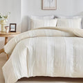 WARMDERN Khaki Striped Weave Duvet Cover Twin Size, Microfiber Textured Bedding by WARMDERN
