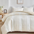 WARMDERN Khaki Striped Weave Duvet Cover Queen Size, Microfiber Textured by WARMDERN