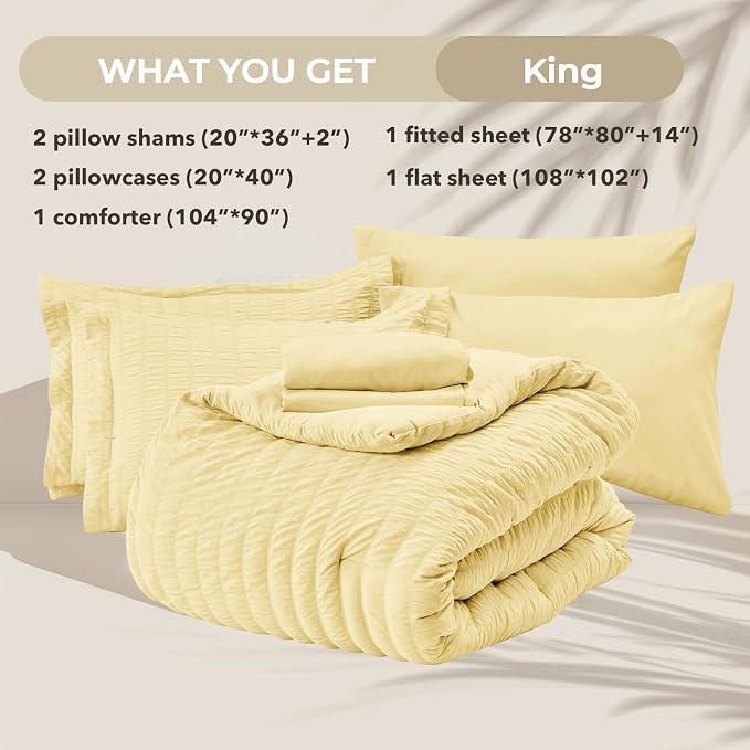 HYMOKEGE Yellow King Size Comforter Set Seersucker 7 Pieces, All Season Luxury - Image 6