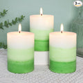 Pillar Candles 3x4 Inch Eucalyptus Scented Hand-Poured Layered Green Gradient by FLAVCHARM