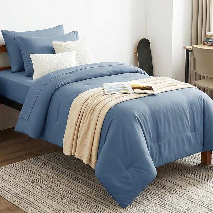 CozyLux Twin Comforter Set Grayish Blue, 5 Pieces Bed in a Bag Twin Comforter by CozyLux