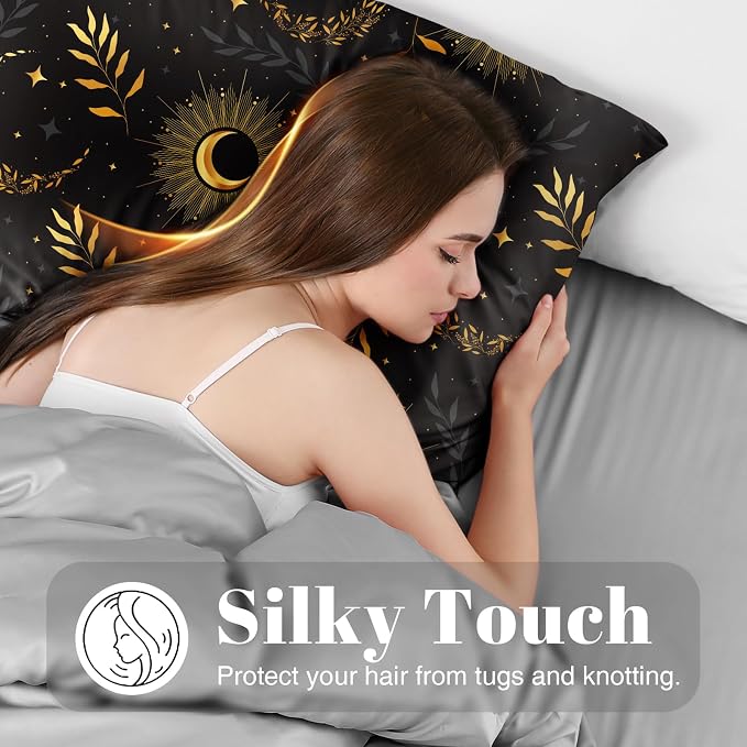 EXQ Home Satin Pillowcase for Hair and Skin Body- Multicolor Printed Black Moon - Image 2