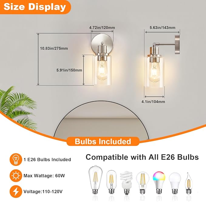 DLLT Wall Sconces Set of Two: Modern Bathroom Vanity Light Fixtures - Image 4