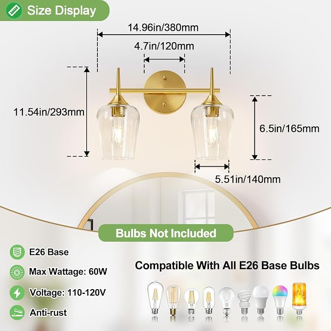 MOKATNG 2-Light Bathroom Light Fixtures, Bathroom Lighting Fixtures Over Mirror - Image 7