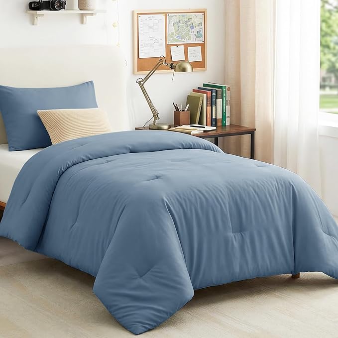 CozyLux Twin Comforter Set Grayish Blue, 2 Pieces Twin Extra Long Solid by CozyLux