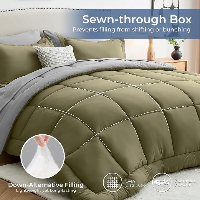 Sasttie Twin Comforter Set, 5 Pieces Reversible Bed in a Bag Twin, Complete - Image 4