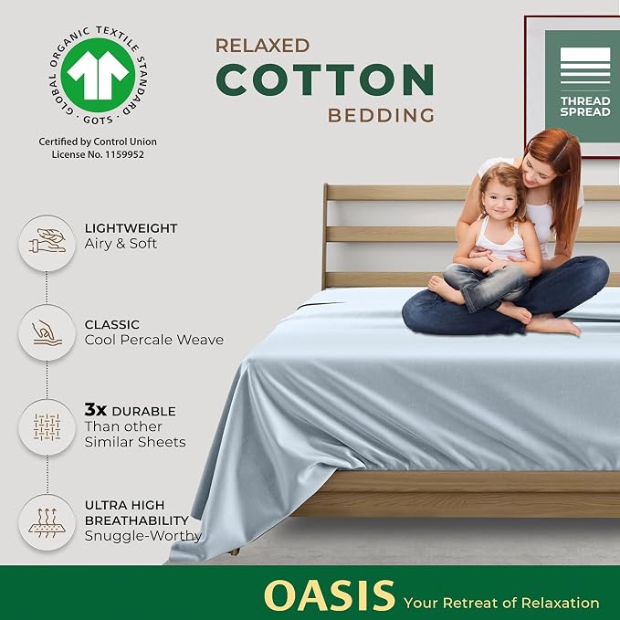 THREAD SPREAD 100% Organic Cotton Percale Flat Sheet King Size - Image 2