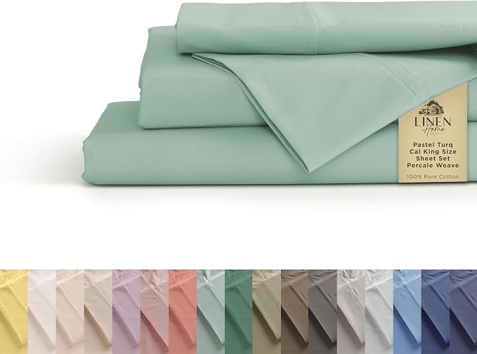 Linen Home 100% Cotton Percale Sheets California King Size, Pastel Turk by LINENHOME