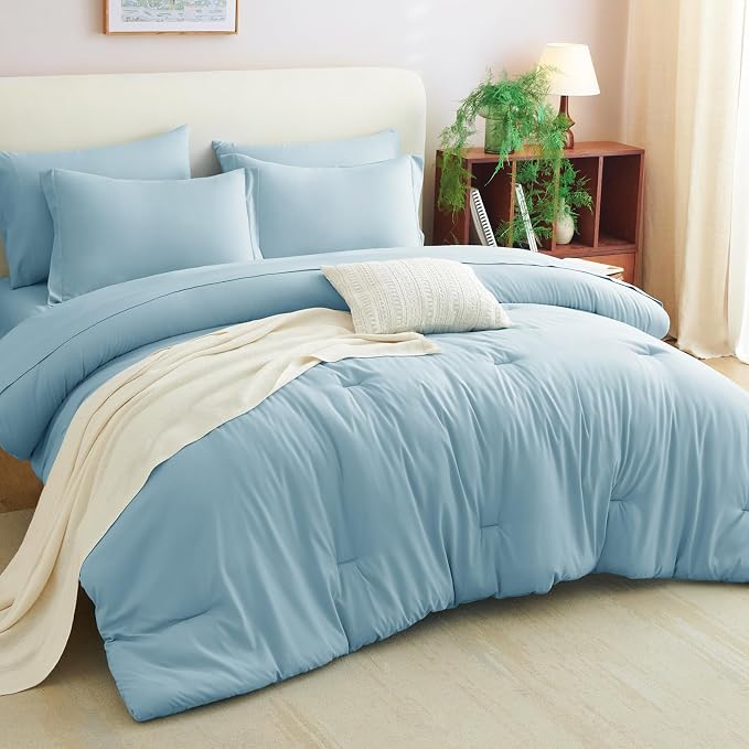 CozyLux King Size Comforter Set Light Blue, 7 Pieces Bed in a Bag King - Image 9