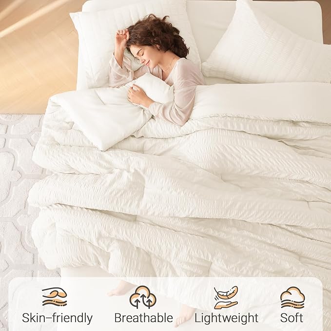MUXHOMO 7 Pieces California King Comforter Set, Seersucker Bed in a Bag Cal - Image 2