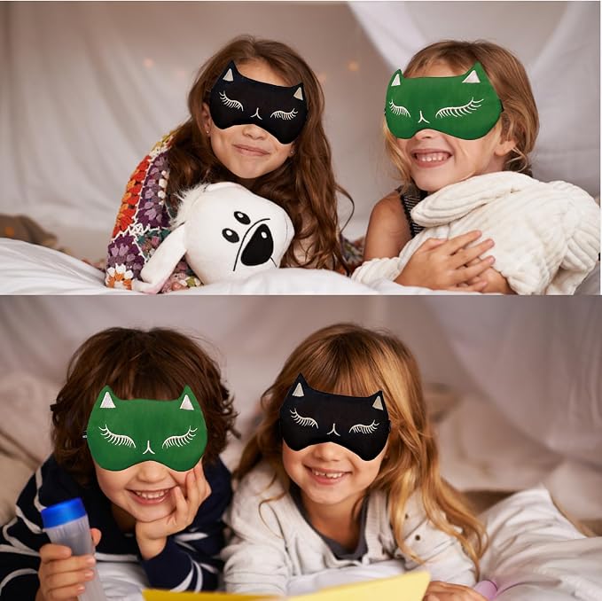 Cute Cat Sleep Mask for Kids, 2 Pack Silk Sleeping Eye Cover Adjustable Mask - Image 4