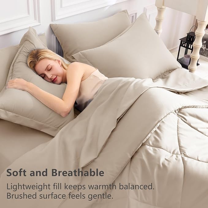 CozyLux Queen Comforter Set Wheat - Image 3