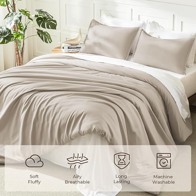 Litanika Oatmeal Comforter Full Size, 3 Pieces Lightweight Solid Bedding - Image 3