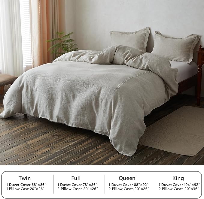 Simple&Opulence 100% Washed Linen Duvet Cover Set 78"x86" - Image 5