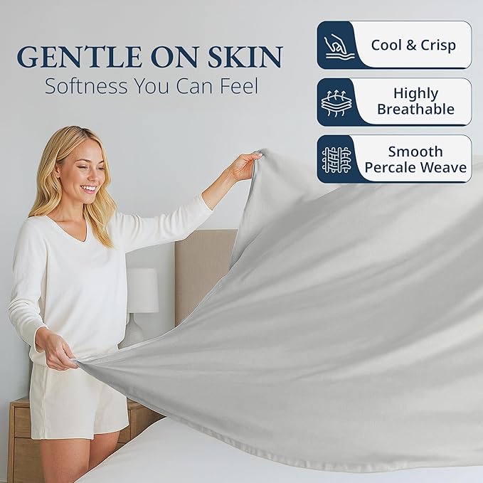 Lane Linen 100% Organic Cotton Twin XL Size Flat Sheet Only - Image 3