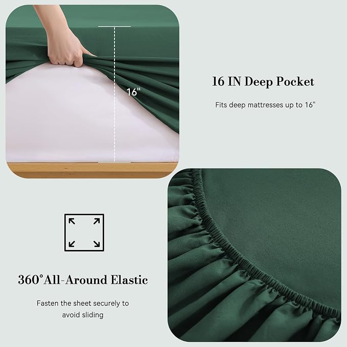Full Sheet Set 4 Piece, Wrinkle Free, Oeko-Tex Certified Bedsheets，Olive Green - Image 3