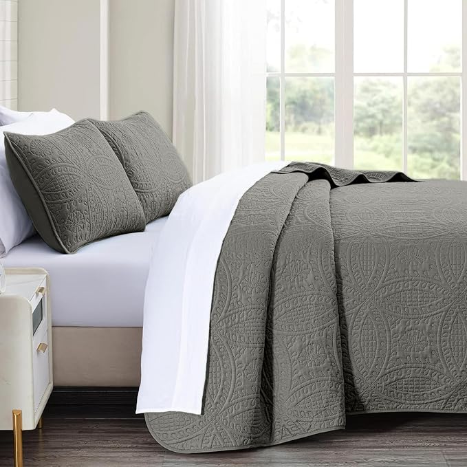 akkialla Dark Grey Twin Quilt Set, Ultrasonic Lightweight Bedspread Coverlet - Image 4