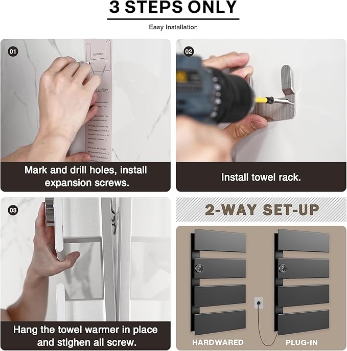 K&KALONZO Electric Towel Warmer, 18.35" W x 31" H Wall-Mounted Towel Heater - Image 5