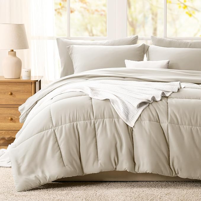 CozyLux Full Size Comforter Sets Oatmeal - Image 8