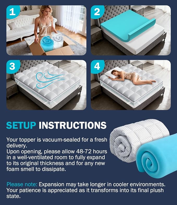Dual Layer 4 Inch Memory Foam Mattress Topper Full Size, Medium Firm Mattress - Image 9