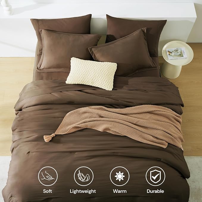 WRENSONGE Full Size Comforter Sets, 7 Pieces Chocolate Brown Bed in a Bag - Image 3