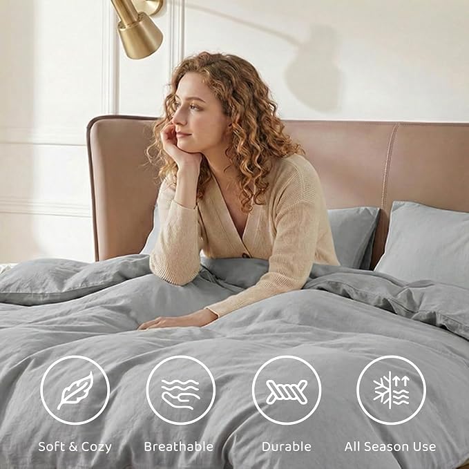 WRENSONGE Queen Comforter Set- 7 Pieces Soft Light Grey Bed in a Bag Queen - Image 3