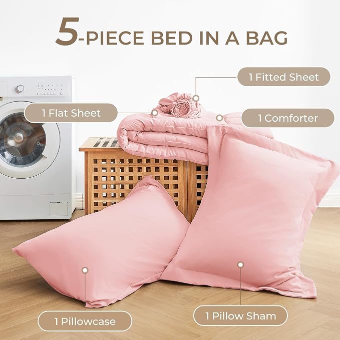 Sasttie Twin Comforter Set, 5 Pieces Bed in a Bag Twin, Complete Bedding Set - Image 6