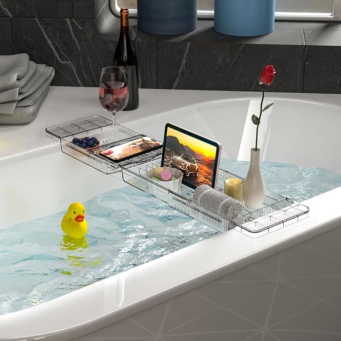 Expandable Bathtub Trays for Tub, Acrylic Bath Shelf Over Tub, - Image 4