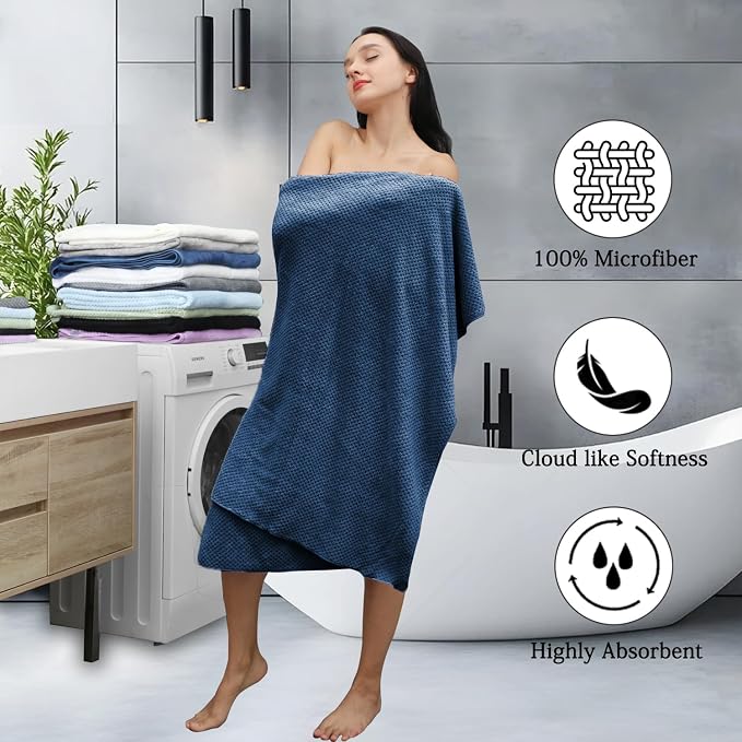 8-Piece Navy Bath Towels Set, 2 Oversized Large Bath Towels Sheet, 2 Hand - Image 3