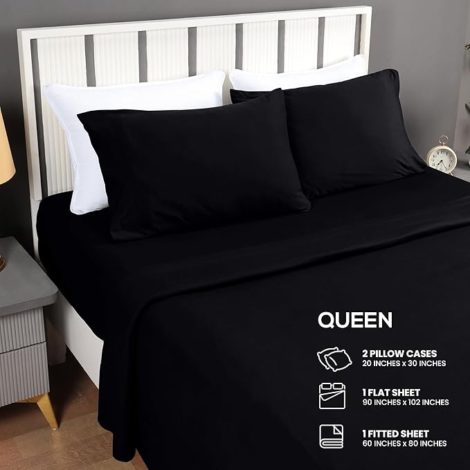 Utopia Jersey Knit 4-Piece Queen Sheet Set Cotton Sheets Soft, Stretchy T-Shirt - Image 2