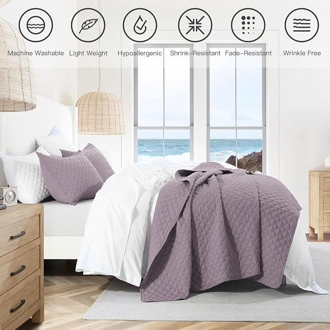 HORIMOTE HOME Quilt Twin Size Grayish Purple, Lightweight Quilt - Image 2