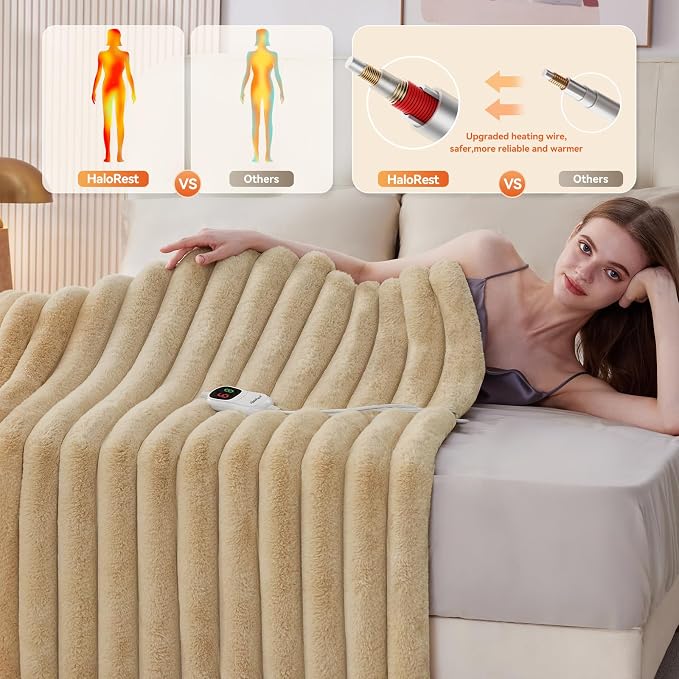 Heated Throw Blanket, Faux Fur Cozy Heating Blanket - Image 2