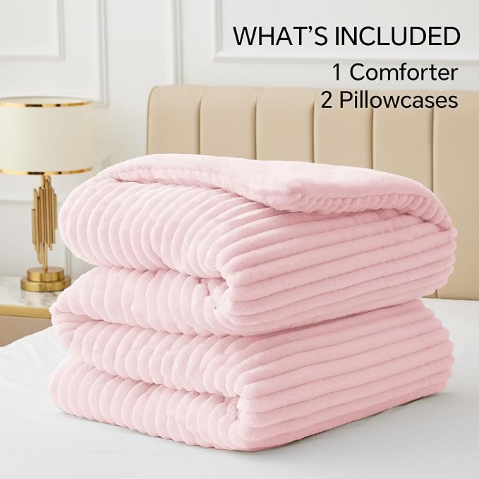 BEDELITE Fleece Full Comforter Set -Super Soft & Warm Fluffy Cherry Blossom - Image 6