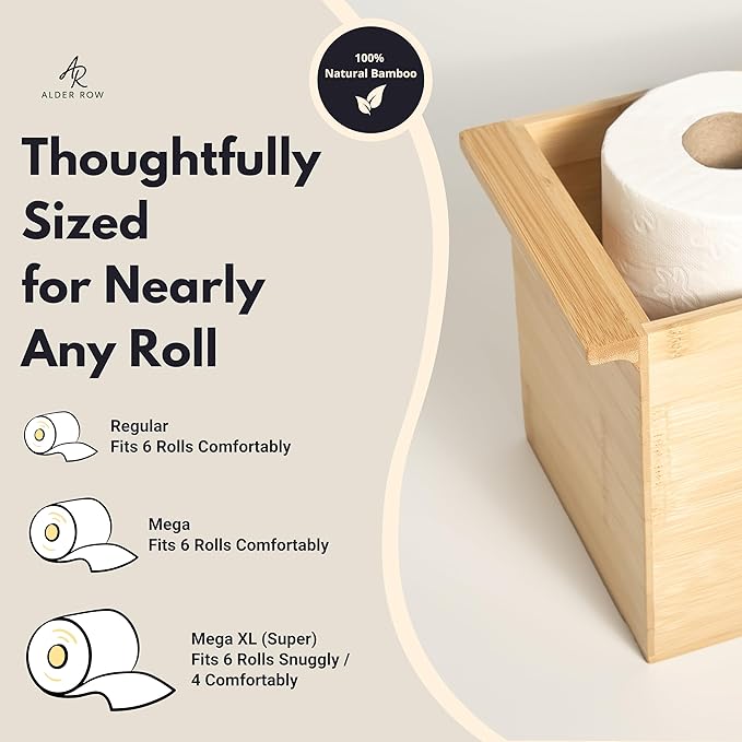 Bamboo Toilet Paper Holder & Bathroom Organizer by Alder Row, Freestanding - Image 3