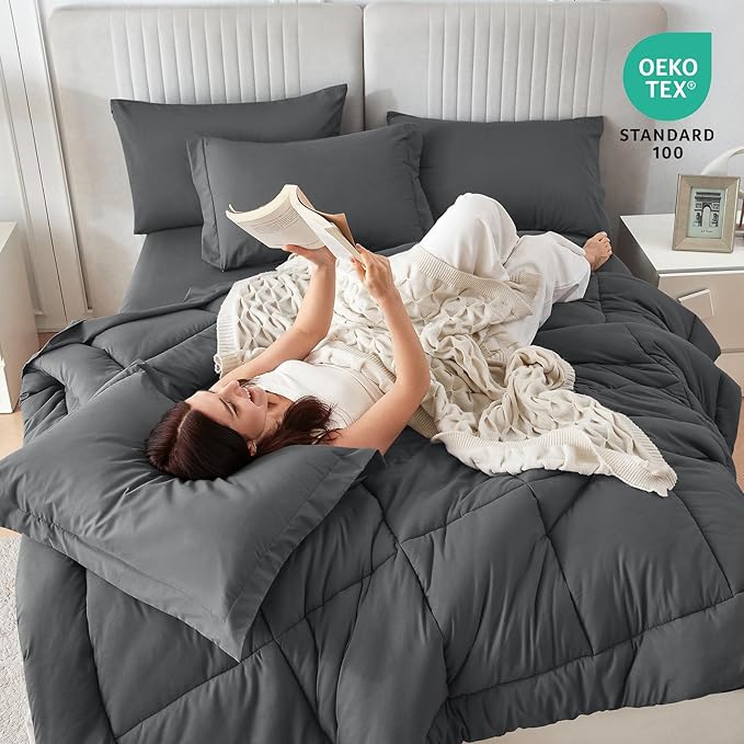 Sasttie Super King Comforter Set, 7 Pieces Extra Large Bed in a Bag, Complete - Image 5