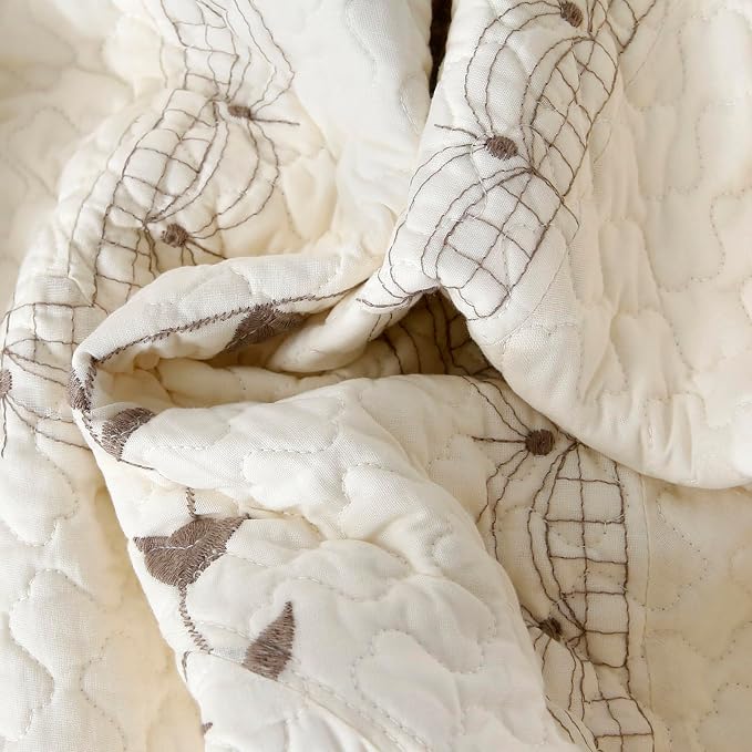 ROOMLIFE Quilt Set Full Size 3D Floral Embroidery Pattern 3-Piece Cotton - Image 9
