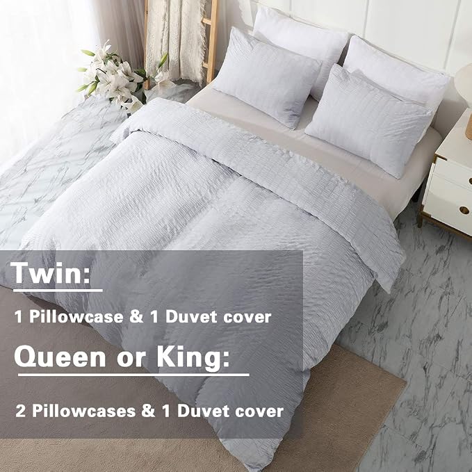 AveLom Light Gray Duvet Cover Full, 3 Pieces, Seersucker Tripe Soft Washed - Image 6