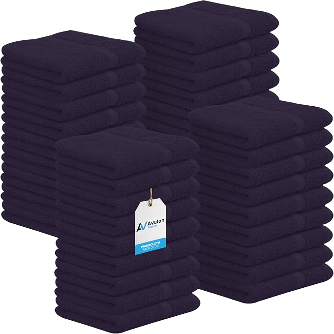 Avalon Towels Cotton Washcloths – Size 12x12 Inches, 100% Ring Spun Cotton by AvalonTowels
