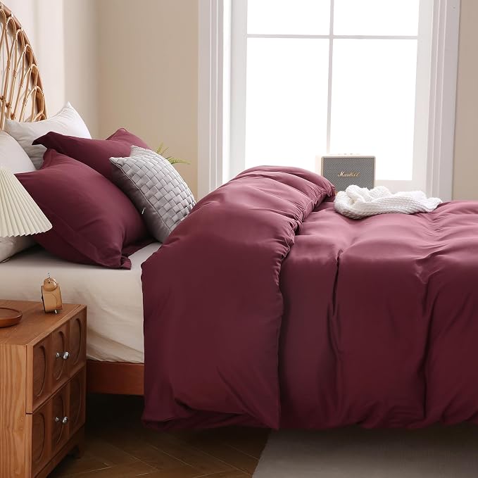 JSD Burgundy Duvet Cover Set Twin Size, 2 Piece Microfiber Kids Duvet Cover - Image 7
