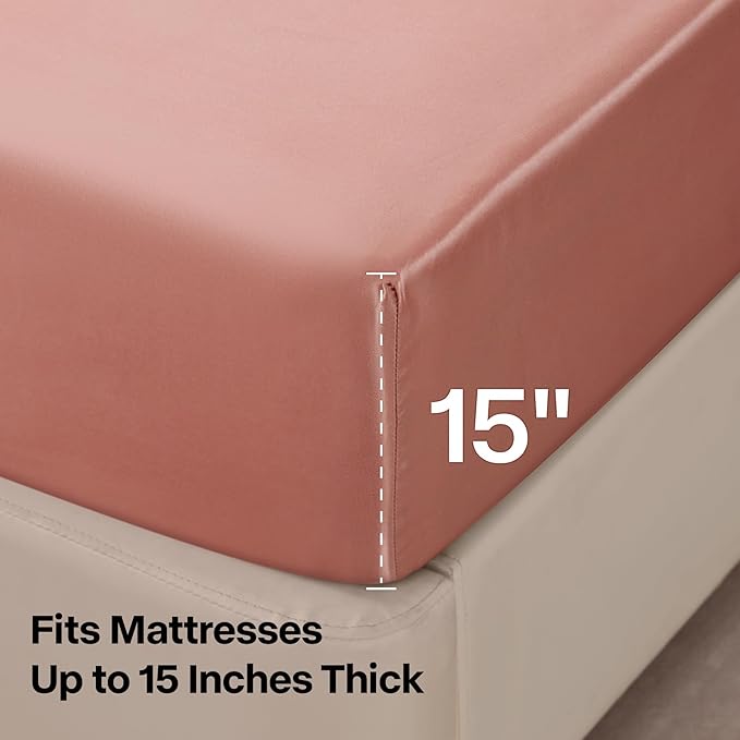 BEDELITE Satin Fitted Sheet and Pillowcases Set, Soft Similar to Silk Bottom - Image 5