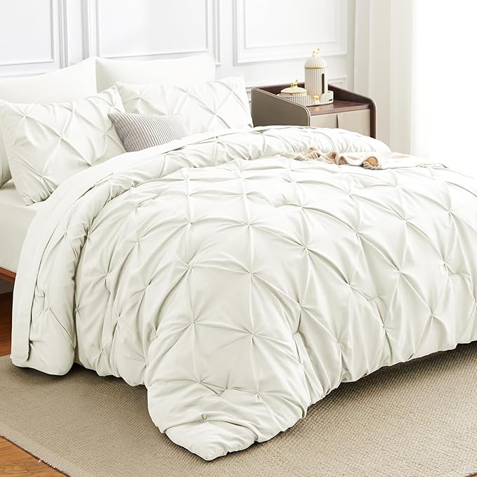 HIMEET Pintuck Bed in a Bag, 7 Pieces King Size Comforter Set Ivory, Luxury by Unknown