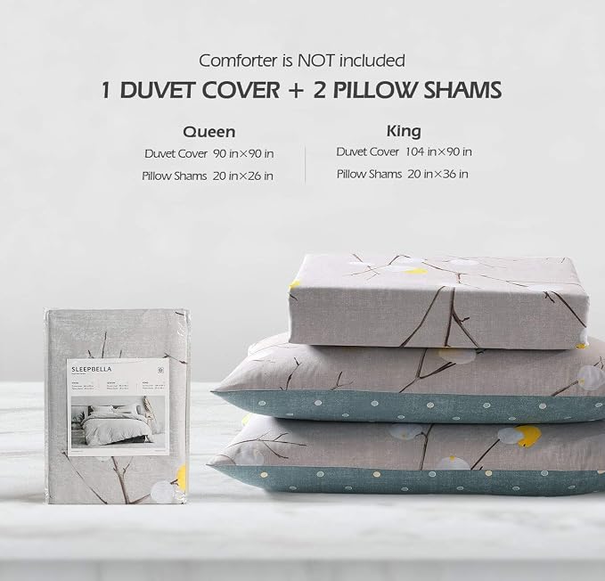 SLEEPBELLA Duvet Cover Queen, 600 Thread Count Cotton Grey Branch - Image 6